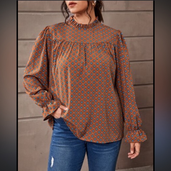 SHEIN Tops - Burnt Orange/Brown Patterned Women's Top